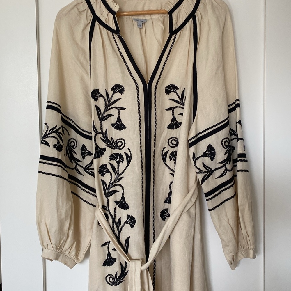 JigSaw Linen-blend Embroidery Maxi Dress size US 6 UK 10 - Picture 5 of 9